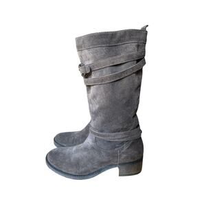 Lavorazione Artigianale Gray Suede Tall Buckled Artisan Calf Boots 38 7.5